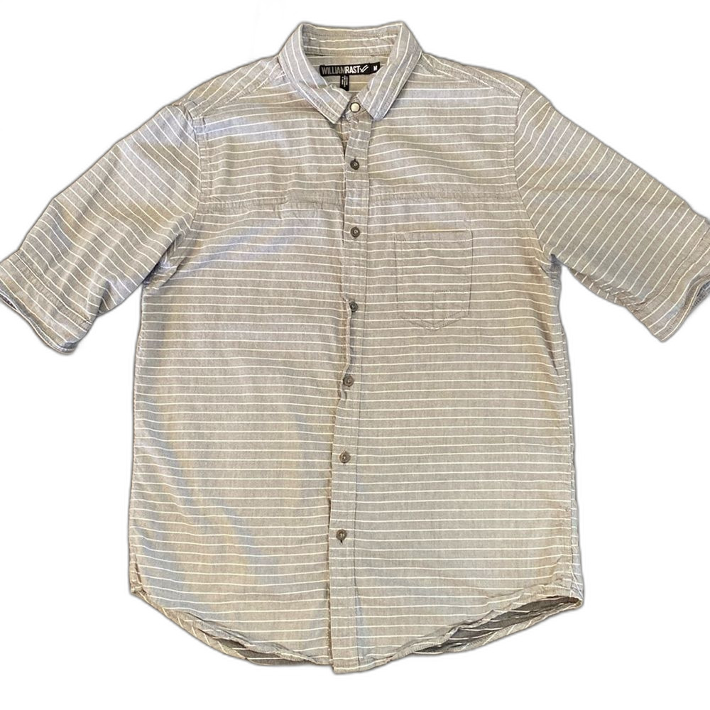William Rast Mens Size Medium SS 100% Cotton Button Down Pearl Snap Grey Stripe